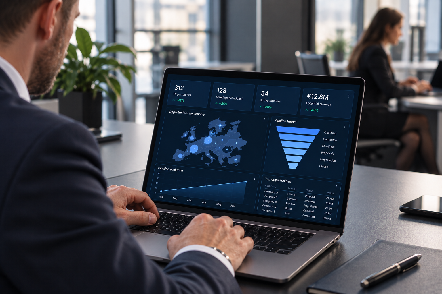Tableau de bord de pipeline commercial sur un ordinateur